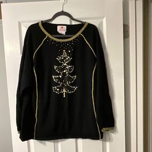 Holiday embellished sweater with Gold beads & metallic thread, plus size 2X
